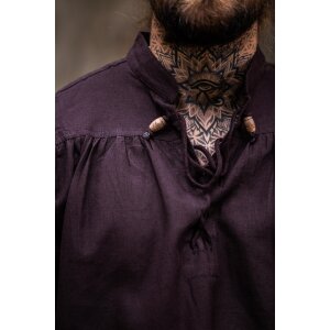 Medieval stand-up collar lace-up shirt brown