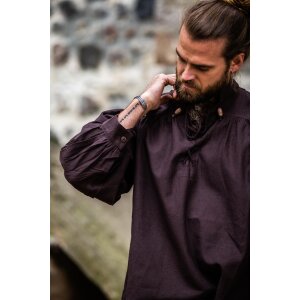 Medieval stand-up collar lace-up shirt brown