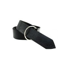 Leather ring belt with continuous Celtic embossing Black