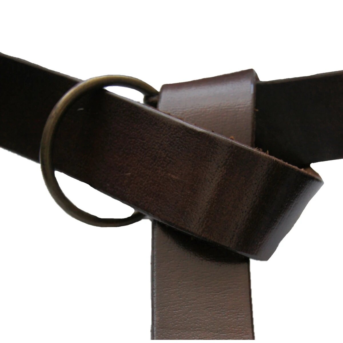 Ceinture à anneaux en cuir robuste brun foncé