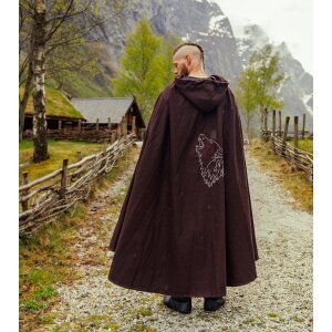 Viking Cape with Wolf Embroidery Brown...