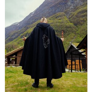 Viking Cape with Wolf Embroidery Black...