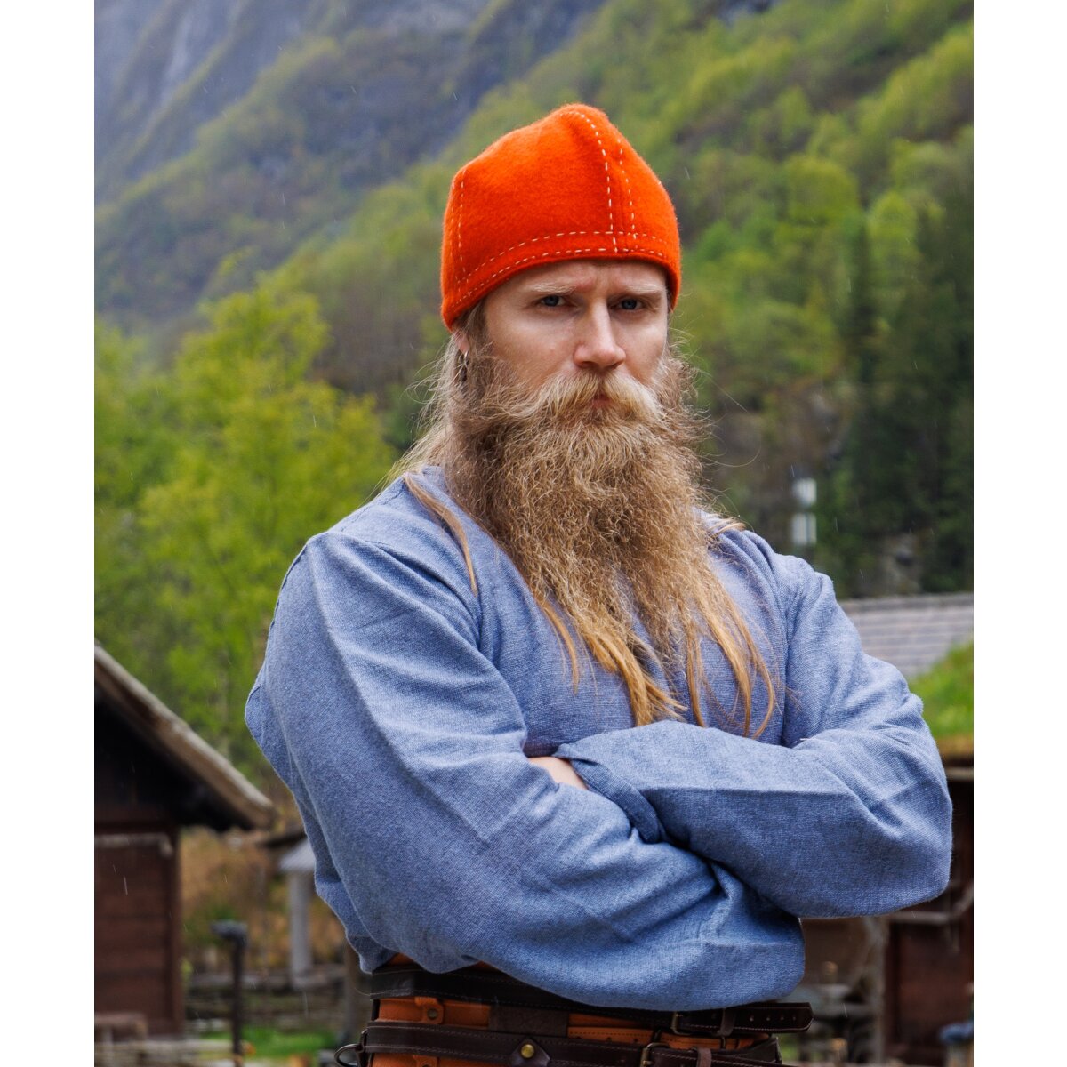 Bonnet viking en laine "Bork" orange