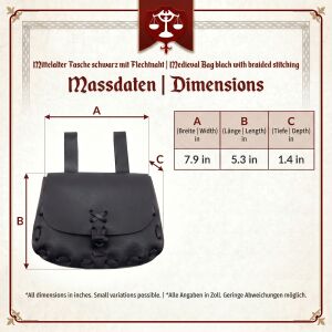 Medieval bag black with braided seam