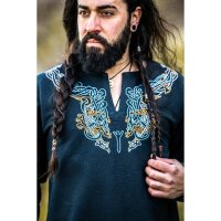 Viking tunic black "Snorri" with Urnes hand embroidery