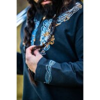 Viking tunic black "Snorri" with Urnes hand embroidery