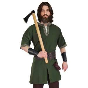 Classic Viking tunic green "Arvid" with knot pattern, short sleeves