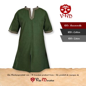 Classic Viking tunic green "Arvid" with knot pattern, short sleeves