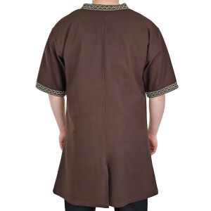 Classic Viking tunic brown "Arvid" with knot pattern, short sleeves