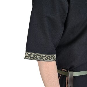 Classic Viking tunic black "Arvid" with knot pattern, short sleeves