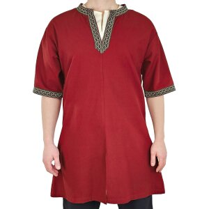 Classic Viking tunic red "Arvid" with knot pattern, short sleeves