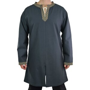 Classic Viking tunic blue with knot pattern "Hakon", long sleeves