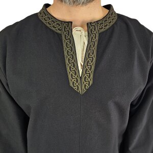 Classic Viking tunic black with knot pattern "Hakon", long sleeves