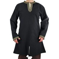 Classic Viking tunic black with knot pattern "Hakon", long sleeves