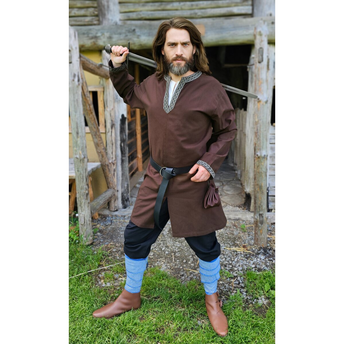 Classic brown Viking tunic with knot pattern...
