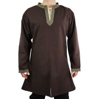 Classic brown Viking tunic with knot pattern "Hakon", long sleeves