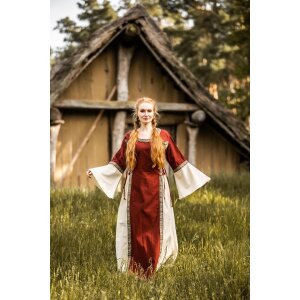 Robe médiévale en coton rouge/nature...