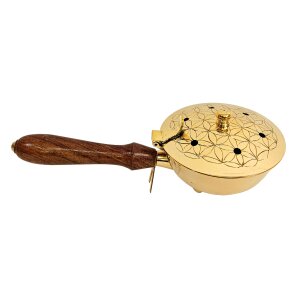 Handmade smoking pan with wooden handle "Flower of life"