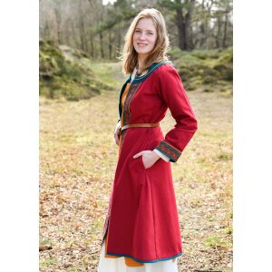 Embroidered Viking coat, wine-red/petrol "Ella"