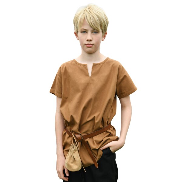 Childrens medieval tunic, short-sleeves, beige-brown "Linus"