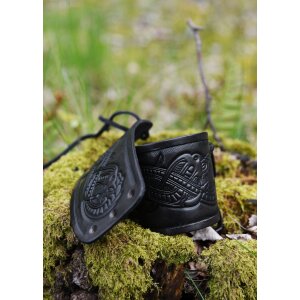 Leather bracers with embossed dragon motive, Jelling style, black