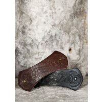 Bar-shaped leather hair clip with Viking motive & metal clip