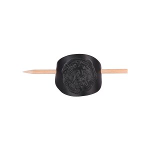 Small leather hair clip with Viking motive & wooden pin