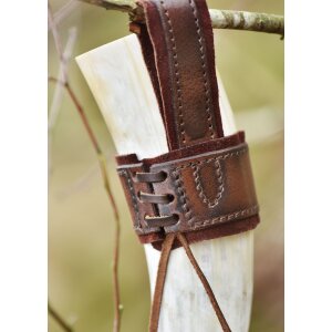 Leather horn holder for drinking horn with embossing and...