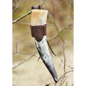Leather horn holder for drinking horn with embossing and...