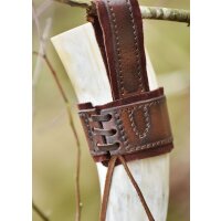 Leather horn holder for drinking horn with embossing and suede, brown