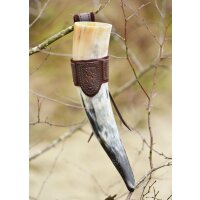 Leather horn holder for drinking horn with embossing and suede, brown