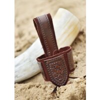 Leather horn holder for drinking horn with embossing and suede, brown