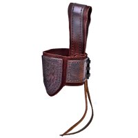 Leather horn holder for drinking horn with embossing and suede, brown