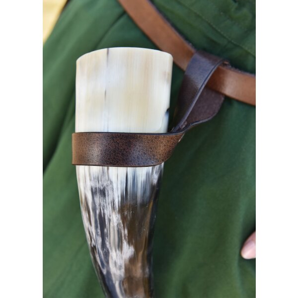 Simple belt holder for drinking horn made of leather, horn holder, dark brown