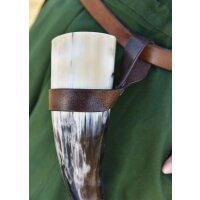 Simple belt holder for drinking horn made of leather, horn holder, dark brown