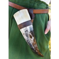 Simple belt holder for drinking horn made of leather, horn holder, dark brown