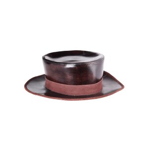 Leather medieval hat with wide brim, brown