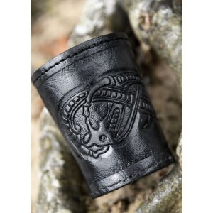 Leather dice cup with embossed dragon motive, Jelling style, black