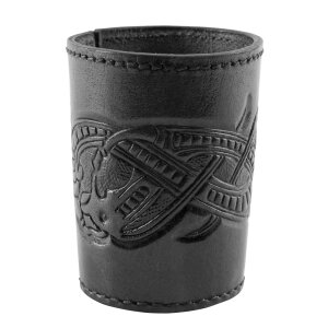 Leather dice cup with embossed dragon motive, Jelling...