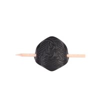 Small leather hair clip with knot pattern & wooden pin
