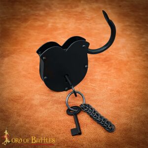 Rugged Medieval Iron Padlock with Chainmail Keychain and Paired Keys