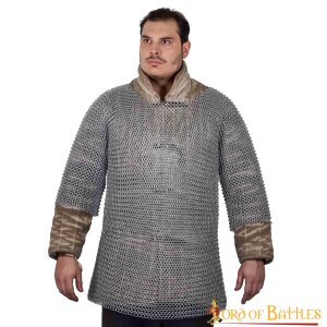 Round Ring Chainmail Medieval Half Sleeves Shirt Haubergeon, Butted, ID 10 mm, Mild Steel, Natural