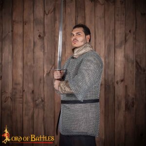 Round Ring Chainmail Medieval Half Sleeves Shirt Haubergeon, Butted, ID 10 mm, Mild Steel, Natural