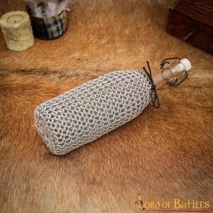 Chainmail Bottle Bag with Leather Cord Drawstring Closure, 8mm 16 gauge Aluminium Butted Rings