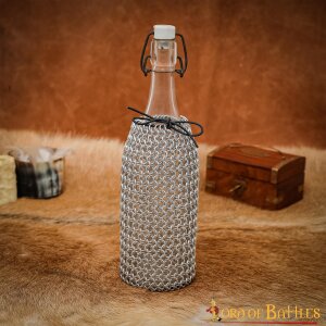 Chainmail Bottle Bag with Leather Cord Drawstring Closure, 8mm 16 gauge Aluminium Butted Rings