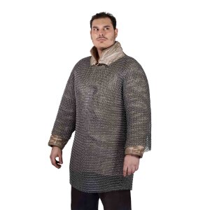 Round Ring Chainmail Medieval Half Sleeves Shirt Haubergeon, Butted, ID 9 mm, Spring Steel