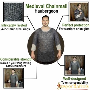 Round Ring Chainmail Medieval Half Sleeves Shirt Haubergeon, Riveted, ID 10 mm, Mild Steel