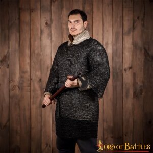 Half Sleeves Chainmail Shirt Haubergeon Alternating Dome Riveted Round Rings