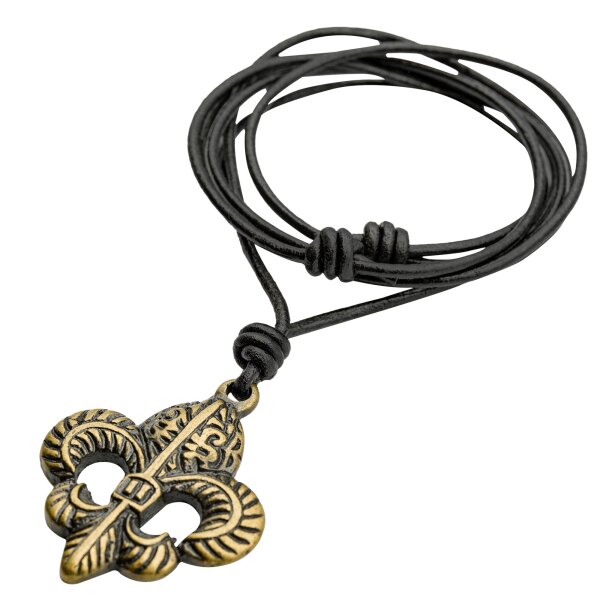 Fleur-de-Lis Pendant With Adjustable Leather Cord Antiqued Brass Accessory