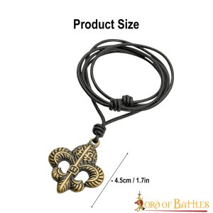 Fleur-de-Lis Pendant With Adjustable Leather Cord Antiqued Brass Accessory